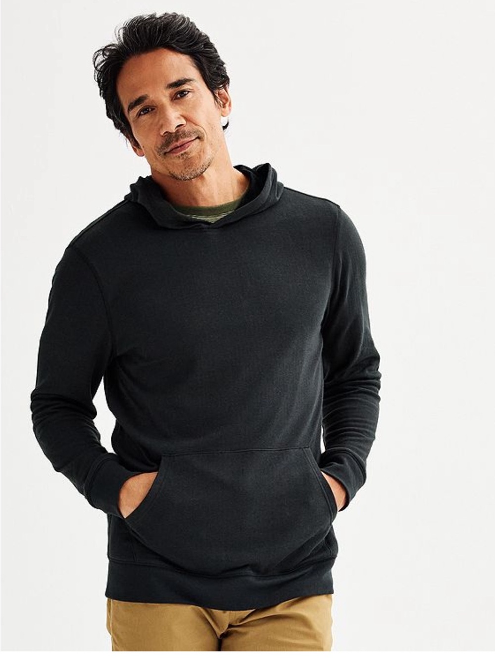 Men's Black Sonoma double knit Hooded Long-Sleeve Shirt